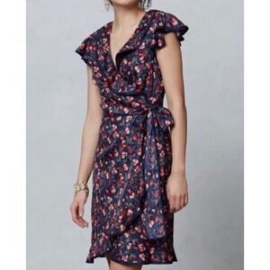 Hi There by Karen Walker Multicolored Cherry Print Faux Wrap Dress Size 6